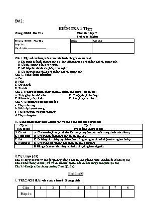 Đề thi học kì 2 môn Sinh học Lớp 7